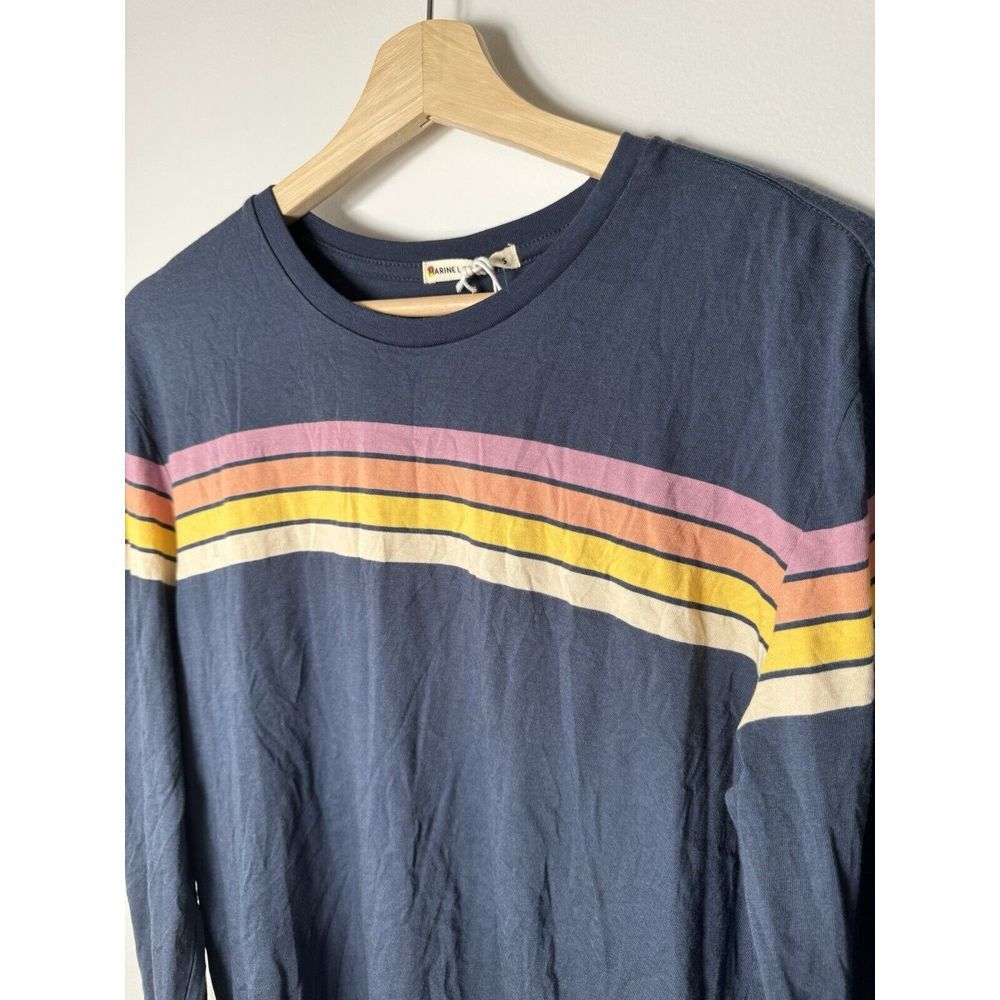 Marine Layer Shirt Mens Small Cooper Tee Blue Sunset Yellow Stripes NEW $74